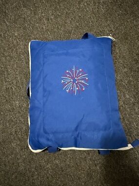 Blanket Backpack Blue Firework Embroidered Tote Cushion
